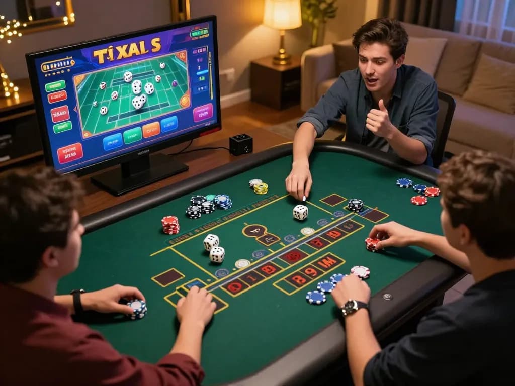 Players engaging in tài xỉu online with vibrant graphics and dynamic gameplay in a lively setting.