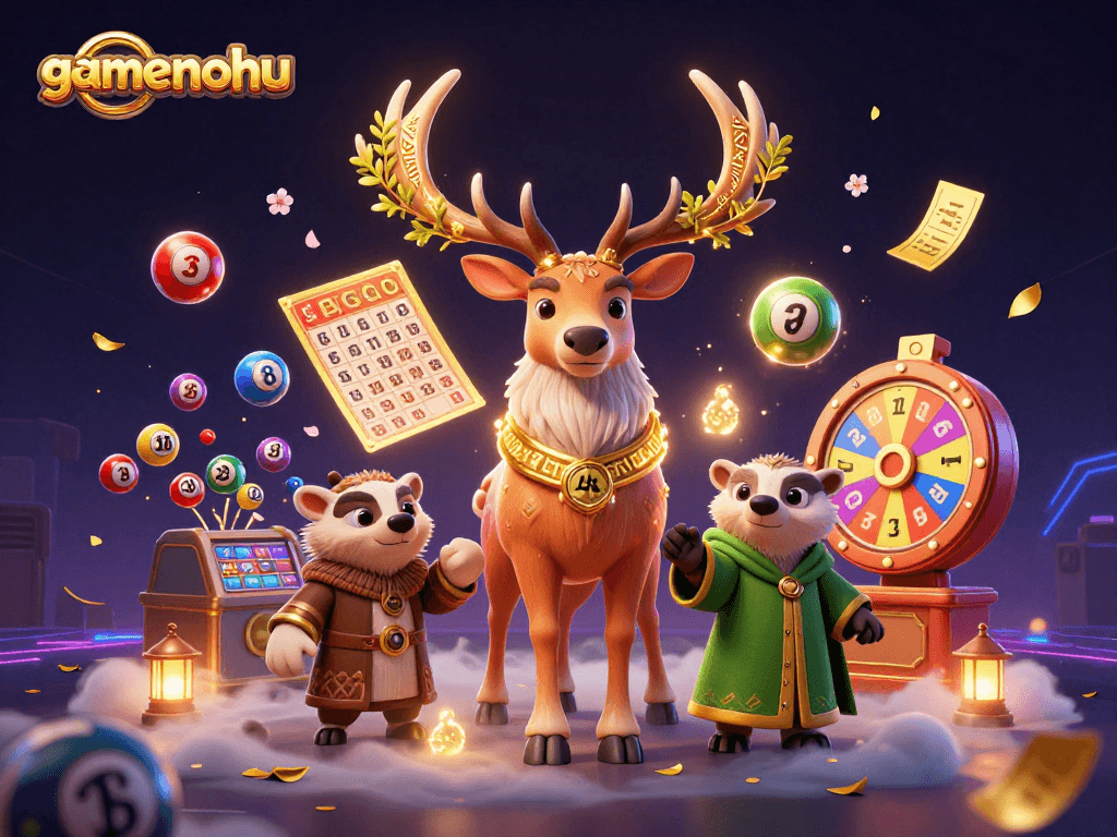 Engage with gamenohu as a mystical stag and wise badger unveil exciting lottery scenes and vibrant games.