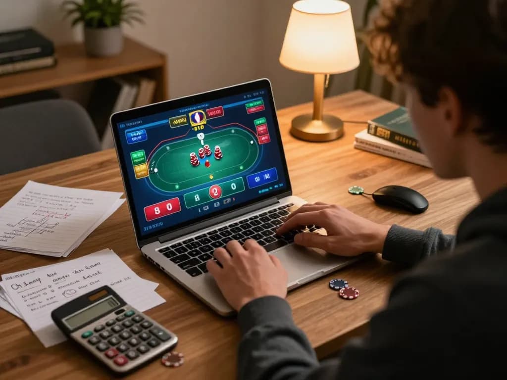 Player strategizing while engaging in online gambling at Sunwin with poker game interface displayed
