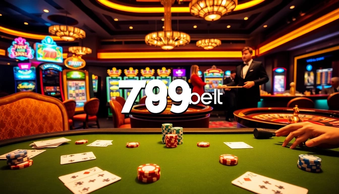 Experience thrilling games at 789bet casino table with vibrant poker chips and cards.