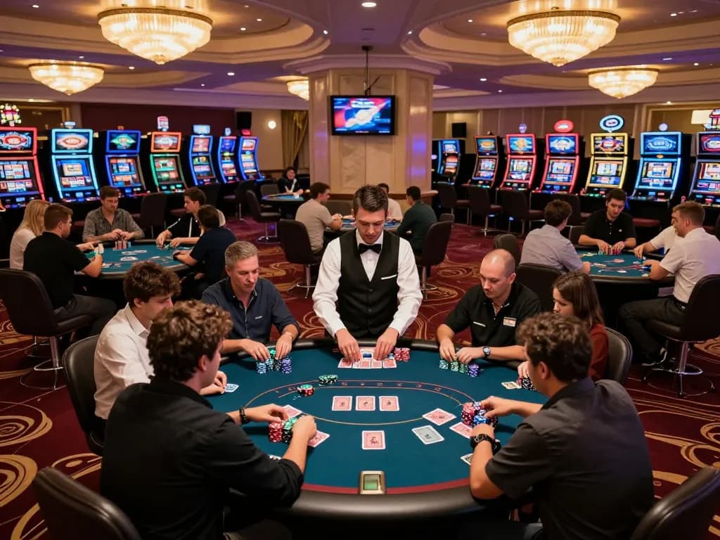 Engaged players strategizing at a poker table while enjoying DU88 casino ambiance with elegant decor.