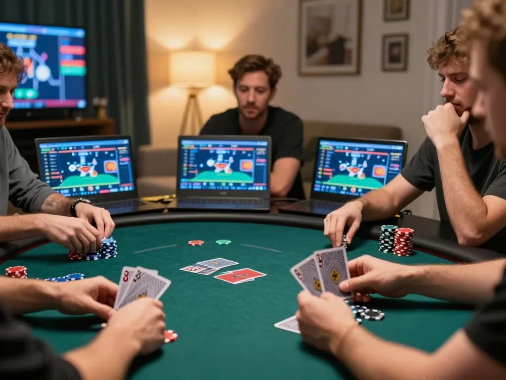 Engaged players strategizing during an online poker game focused on SC88 betting options