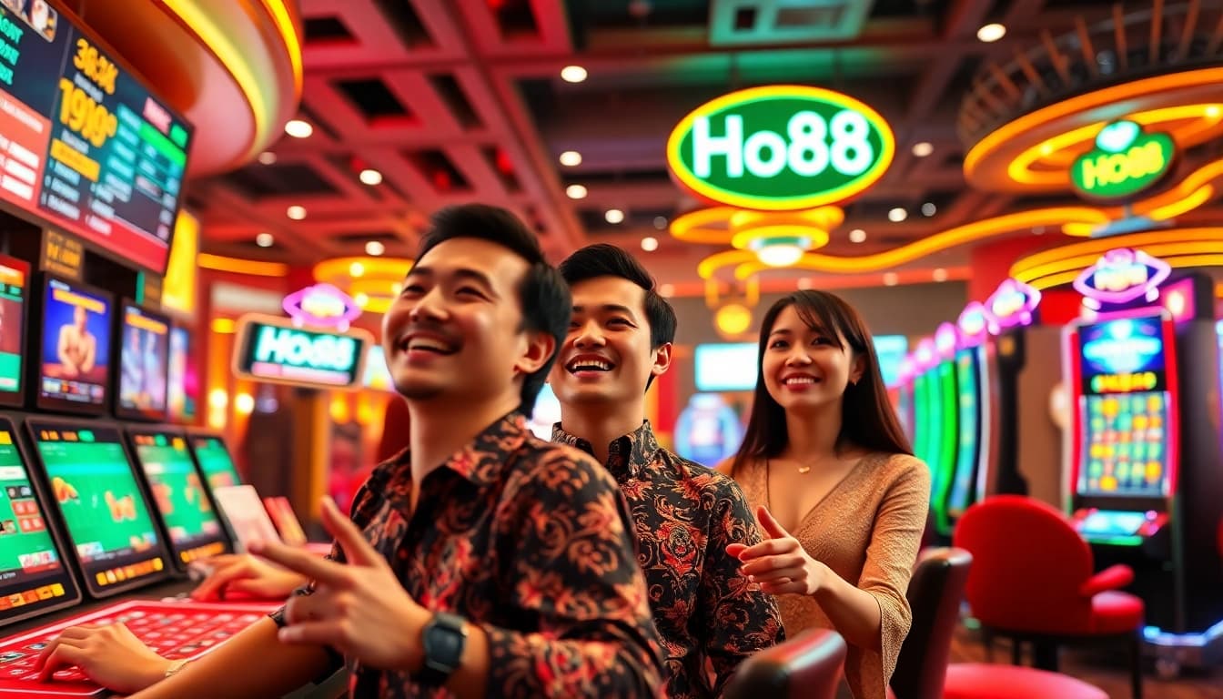 Exciting online gambling experience with Ho88, featuring players enjoying sports betting and live casino games.