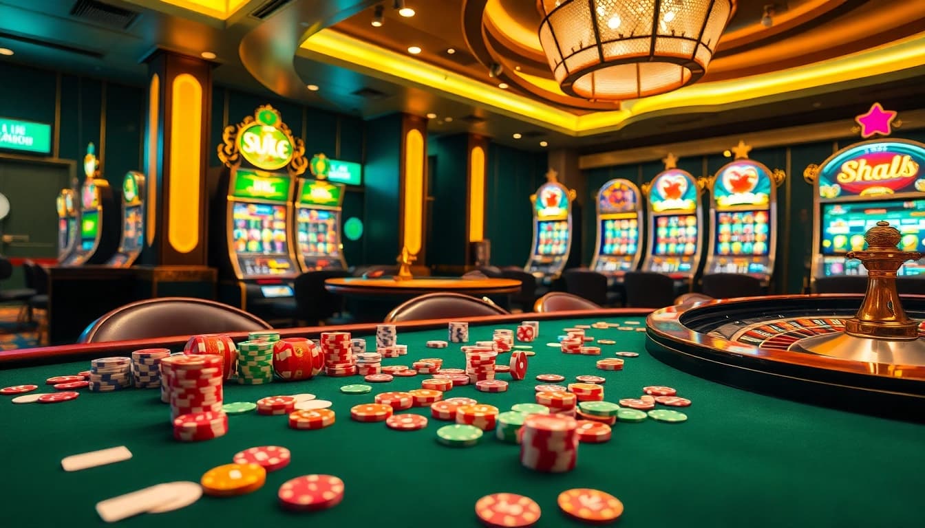 Engaging players at https://xx88.promo/ at a vibrant casino table with poker chips and cards.