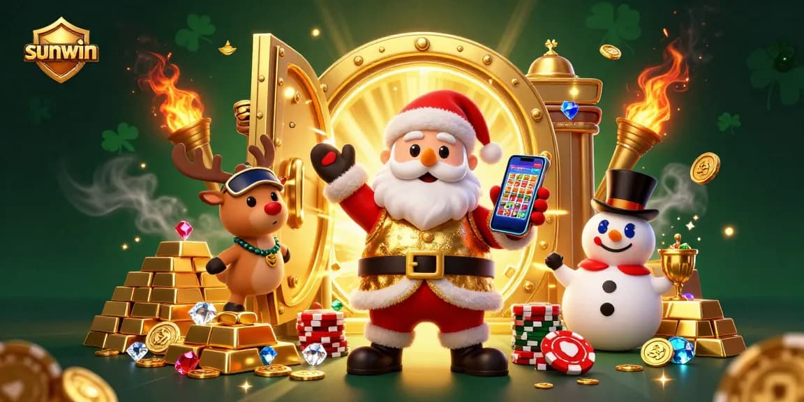 Experience thrilling jackpots at sunwin with Santa, a reindeer dealer, and a poker chip snowman.