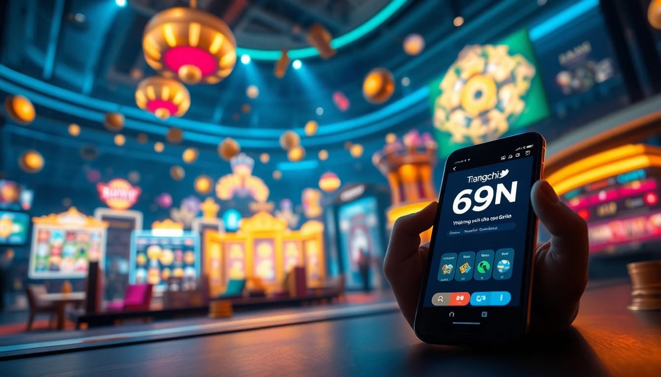 Exciting online gaming scene on Trang chủ 69VN, featuring vibrant icons of slots, card games, and sports betting.