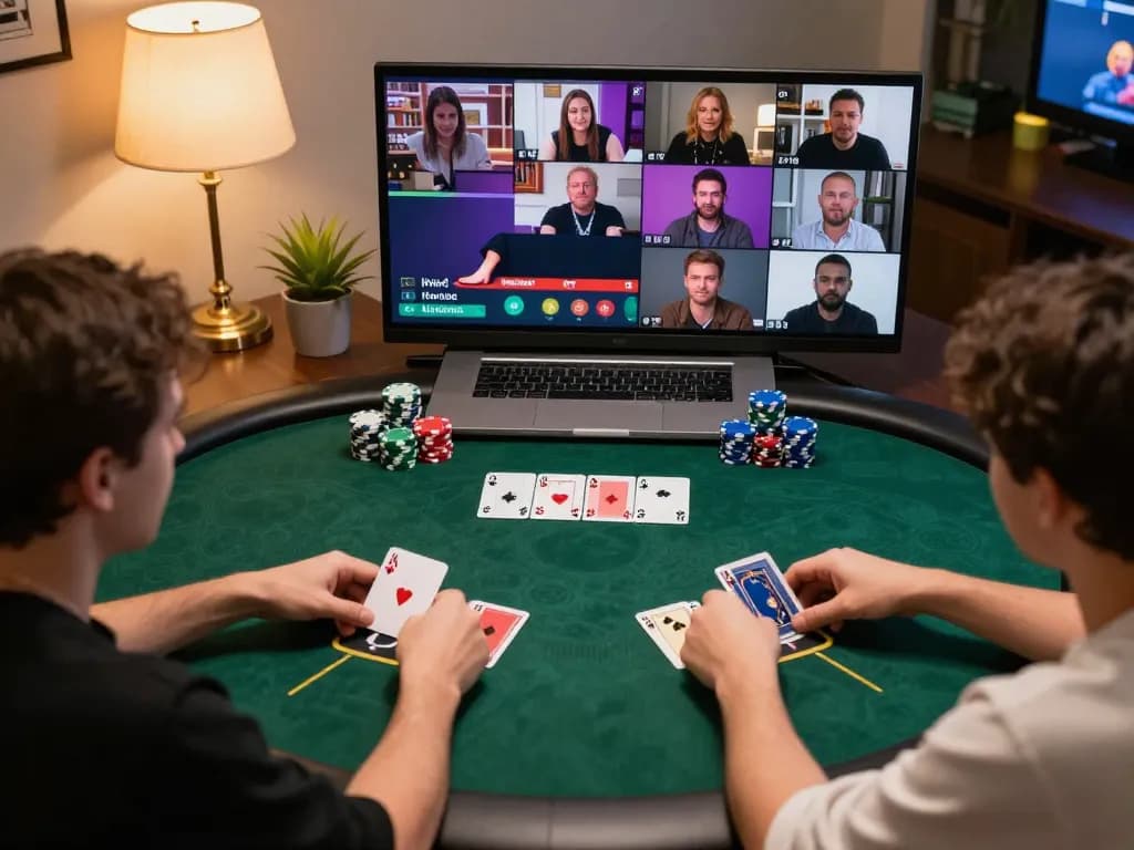 Players engaging in an exciting online poker game on TV88 platform with digital cards and chips visible