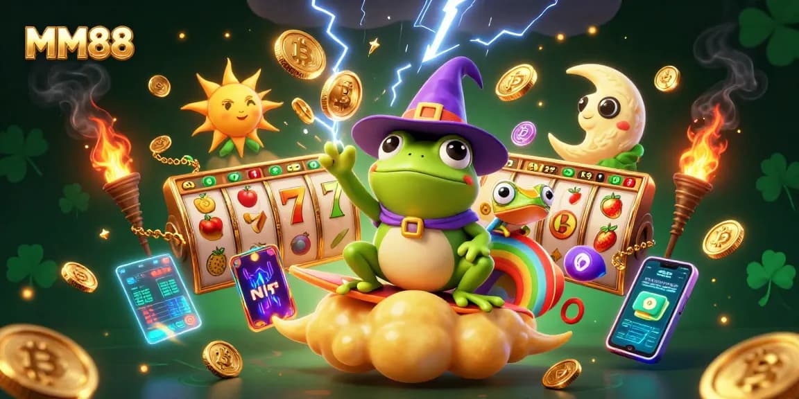 Experience the thrill of MM88 with a vibrant illustration featuring golden coins and dynamic gaming action.