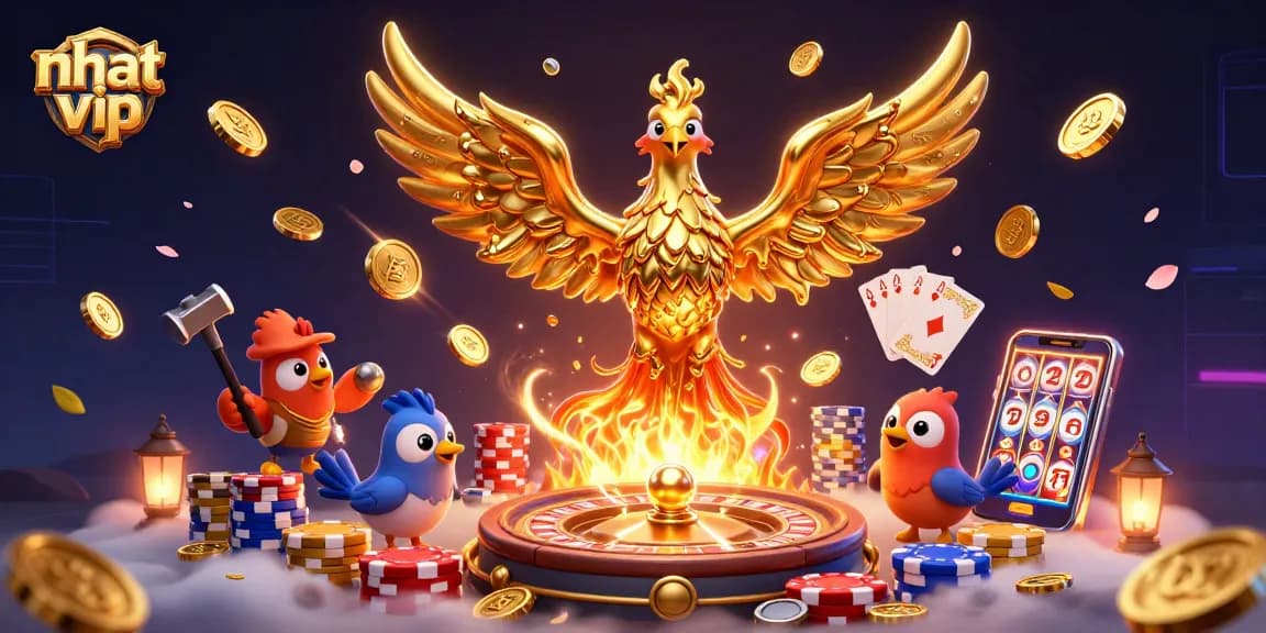 Nhat vip players engage with extravagant rewards and vibrant gambling scenes filled with dynamic gaming elements.