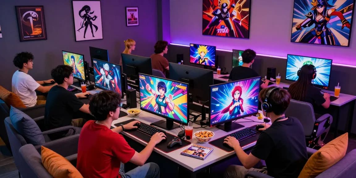 Group enjoying ecchi games online in a vibrant gaming lounge atmosphere.