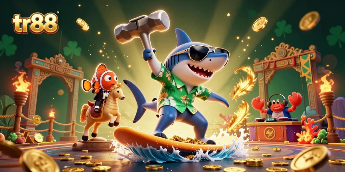 Experience thrilling wins at tr88's vibrant casino with a fantastical scene of lively characters.
