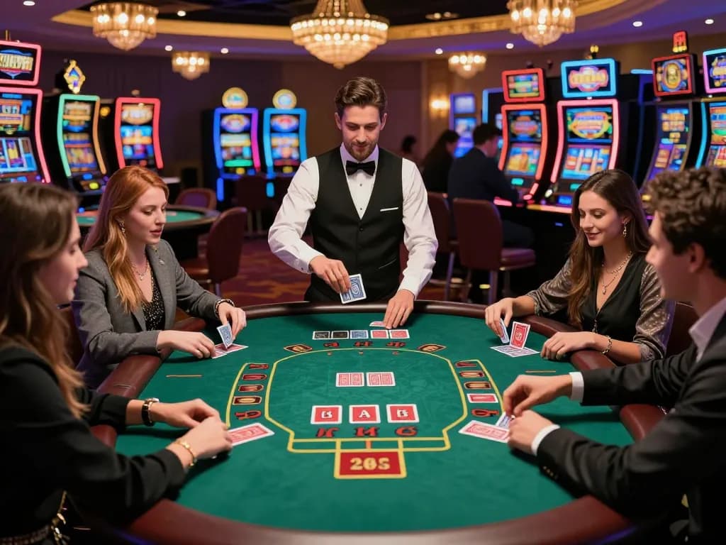 Players enjoy a thrilling game of blackjack at alc88 casino, showcasing strategic betting and excitement.