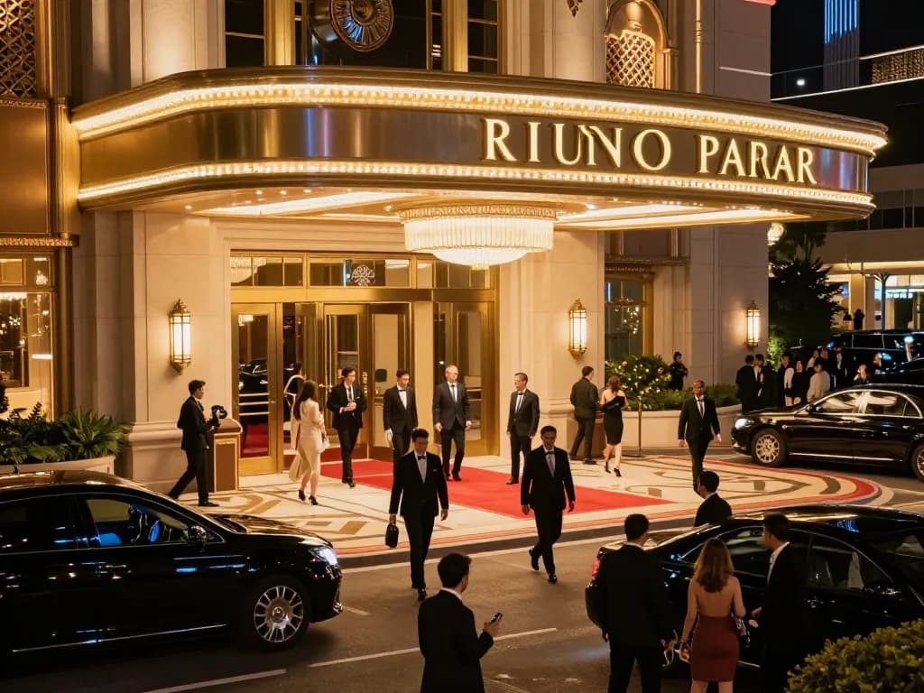 Kuwin casino entrance inviting players with vibrant neon lights and glamorous ambiance.