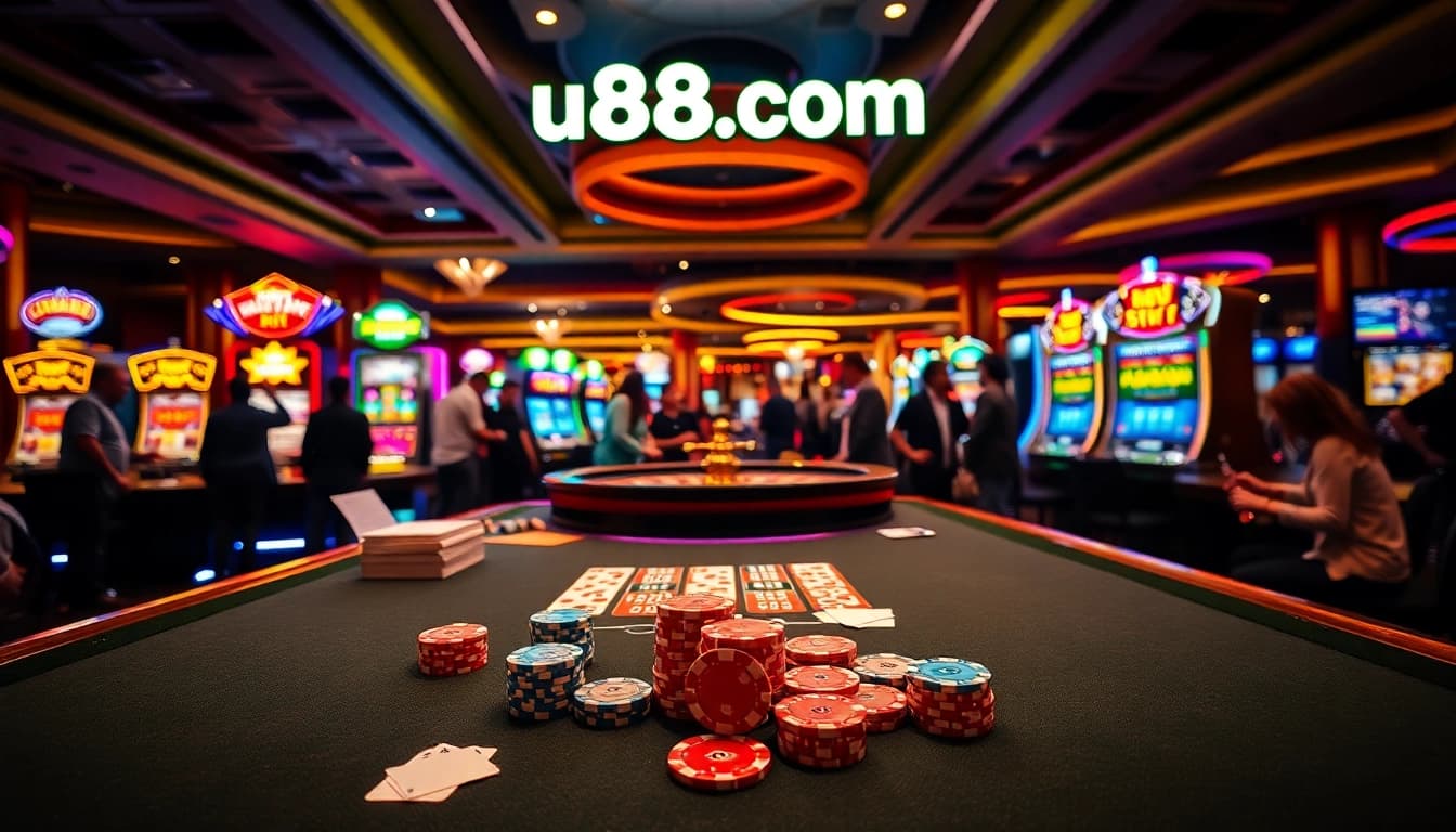 Join the excitement at u888.com with thrilling casino games around polished poker tables.