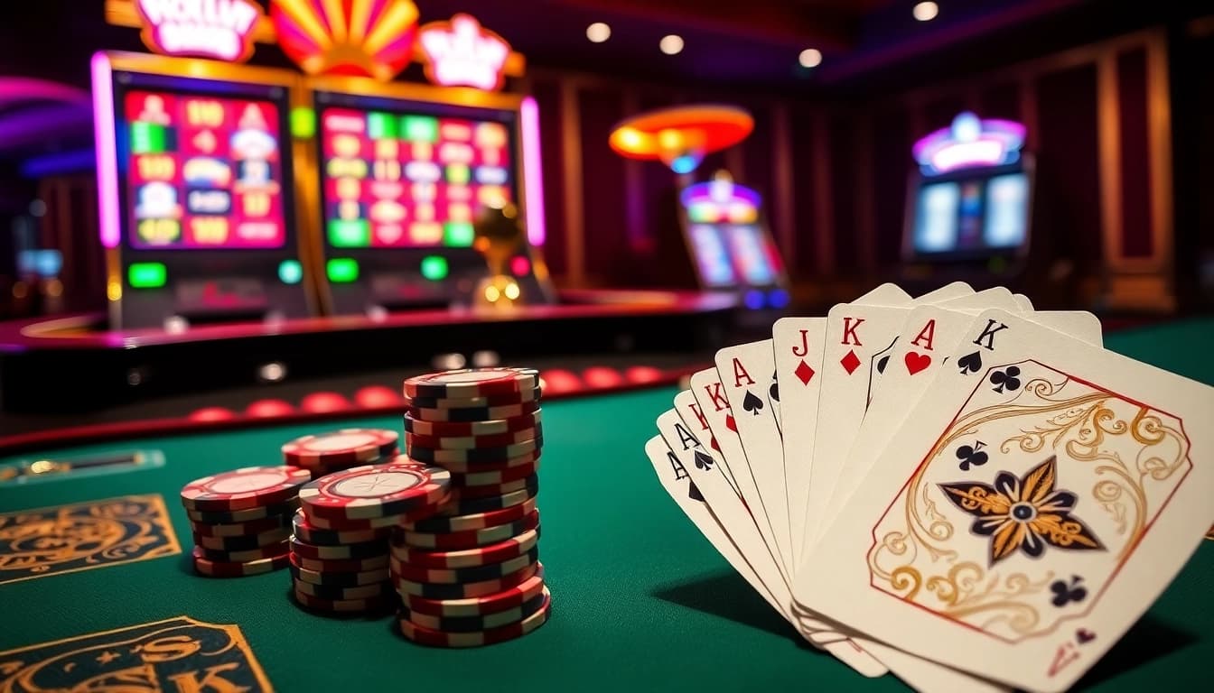 Engaging scene of luxury gambling with roulette, cards, and MK8 poker chips.