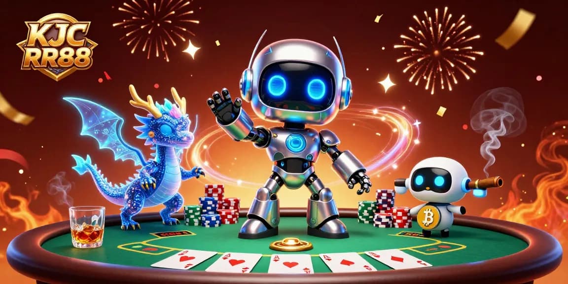 Engage with KJC RR88 players at a vibrant poker table, showcasing thrilling gameplay and rich casino elements.