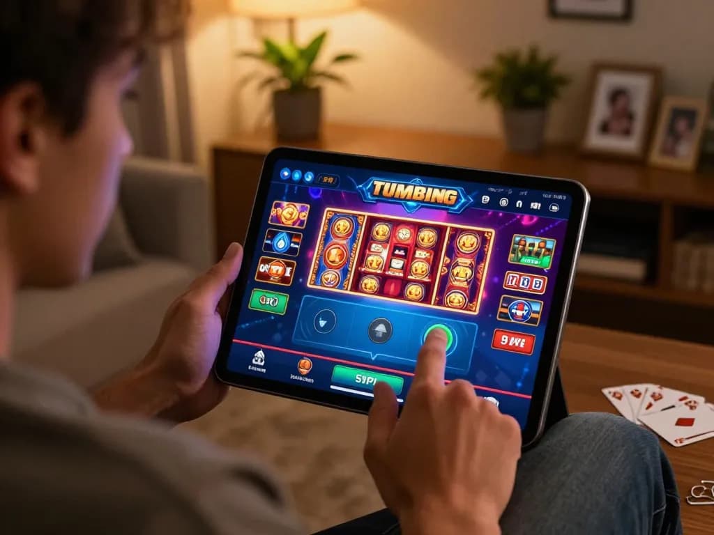 Engaging gaming moment where iwin meets online casino excitement, showcasing a player's interaction with a vibrant casino app.