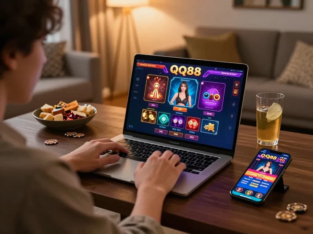 Engaging gaming moment on QQ88 platform with player focusing on online betting.