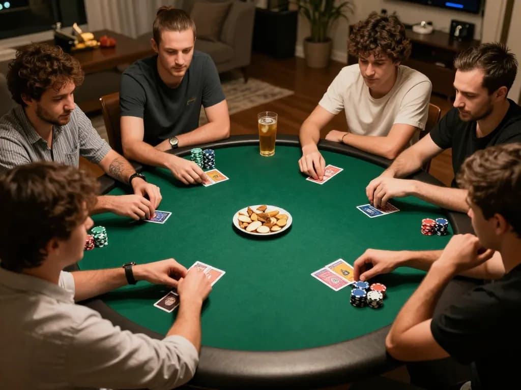 Engaging poker game with lively atmosphere at home, showcasing the excitement of 798 club