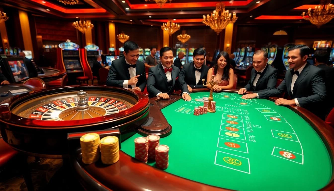 An immersive view of players enjoying luxury casino experiences at 888new 22 vip, featuring blackjack tables and vibrant slot machines.