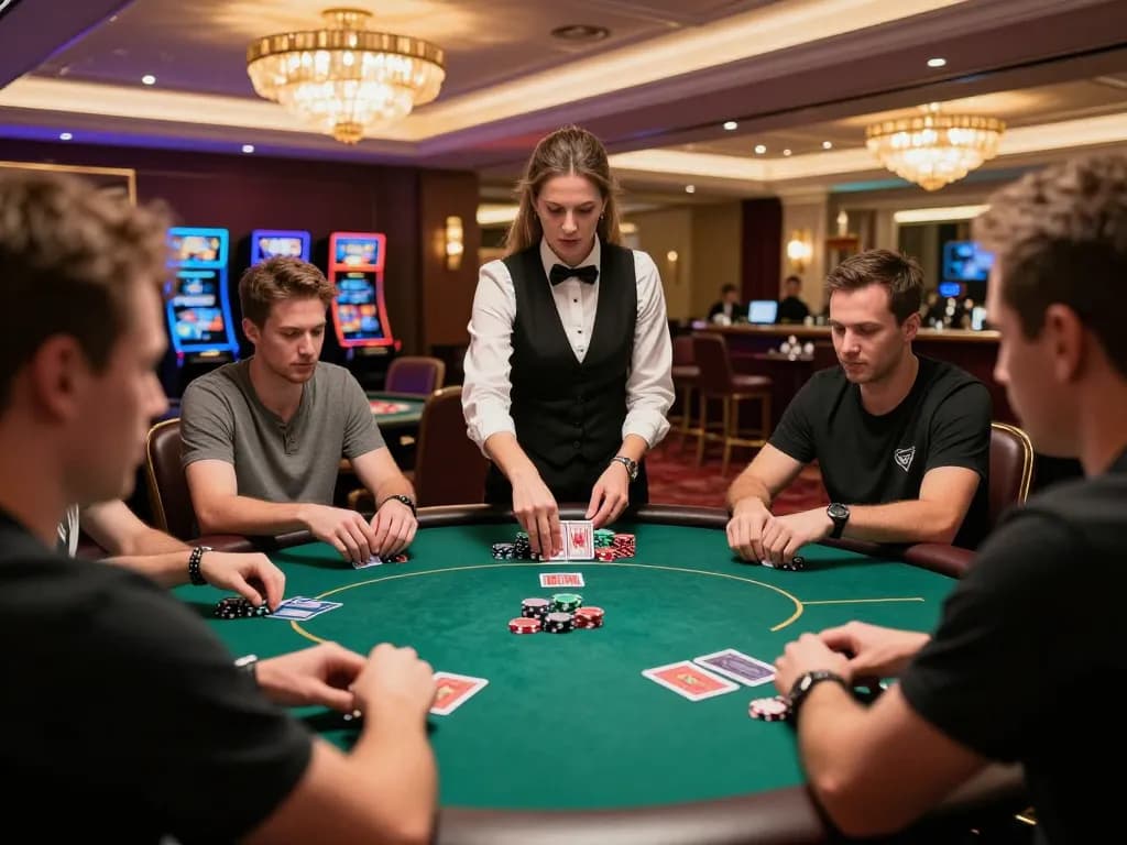 Players strategizing in an intense poker game at sunwin20 casino, showcasing chips and cards.