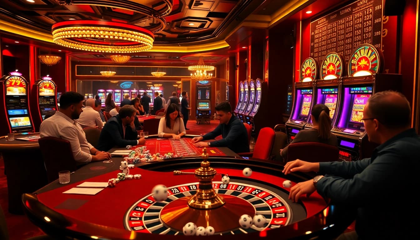 Players experiencing the thrill of winning at 79KING casino with poker chips and roulette.