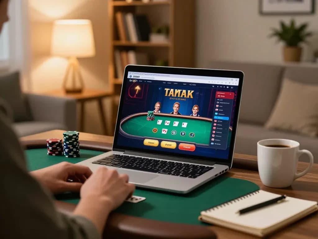 SC88 player strategizing in cozy home setting for online poker session.