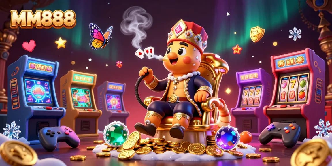 Engage in vibrant MM888 casino action with a whimsical 3D illustration of a caterpillar and gaming elements.