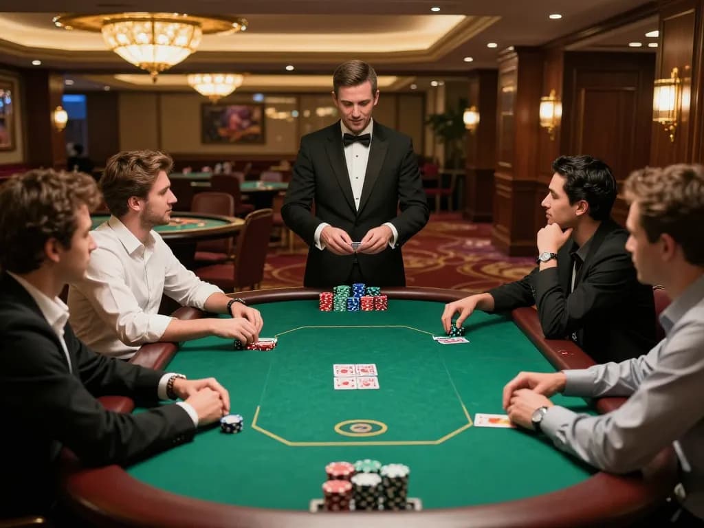 KONG 88 players strategizing at a high-stakes poker table in a luxurious casino setting.