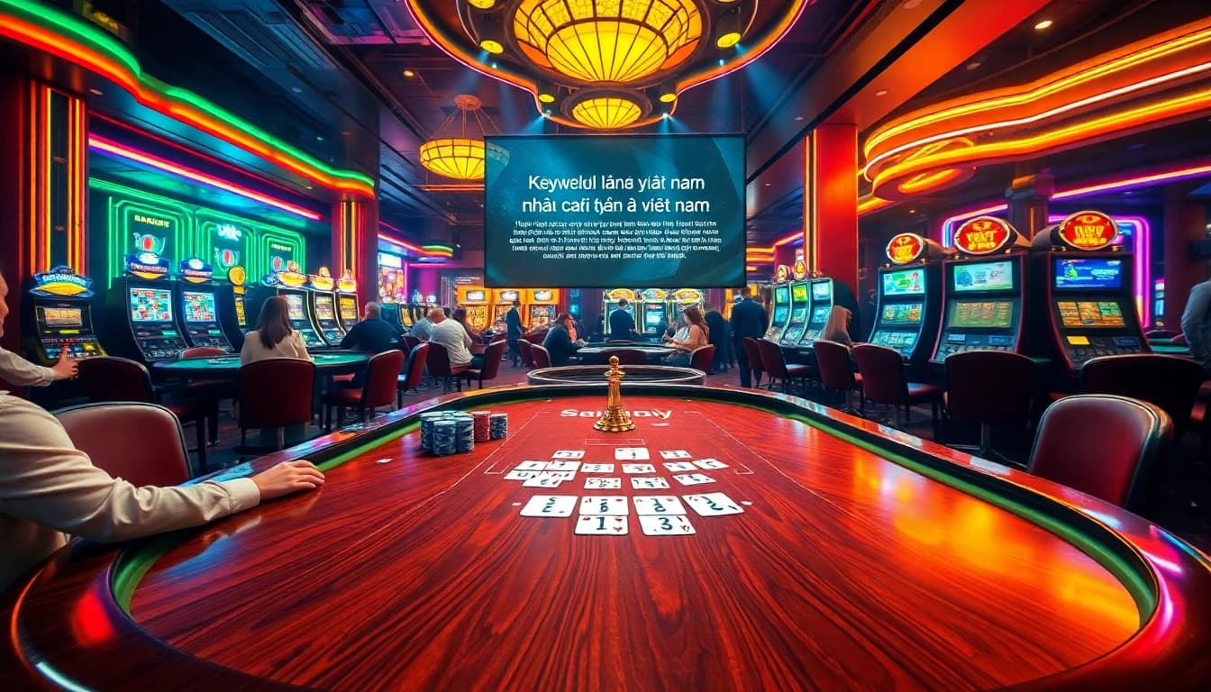 Engaging scene of a reliable online casino in Vietnam showcasing vibrant gambling activities.