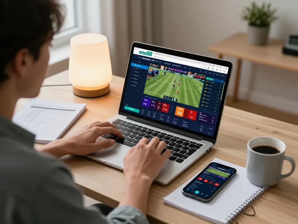 Engaging online betting session on one88 platform with live sports odds visible on laptop.