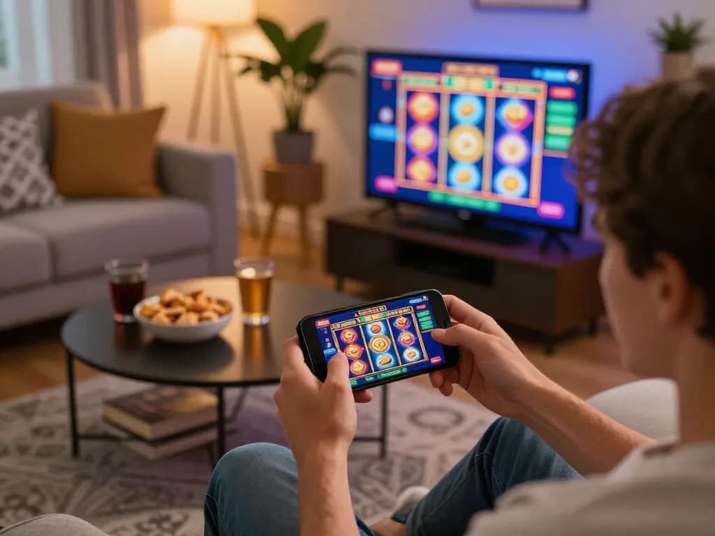 Player enjoying mobile casino gaming on a smartphone with 789winh displaying exciting slots.