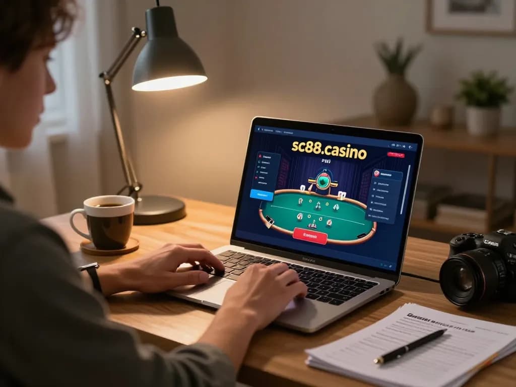 Player enjoying poker on sc88.casino from home, showcasing digital gambling strategies.