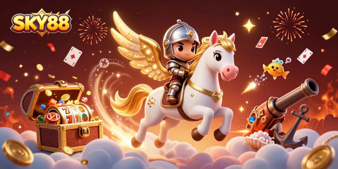 Experience the magic at SKY88 with a celestial scene of wins, treasures, and thrills.