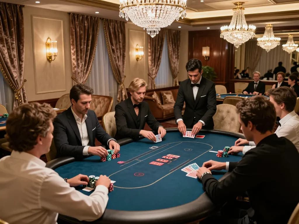 High-stakes poker action at 789Club's exclusive VIP gaming room, showcasing elite players in a luxurious setting.