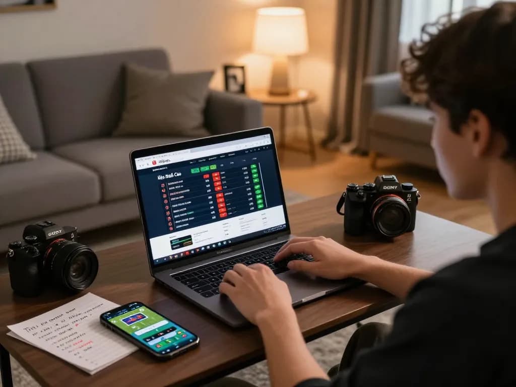 Kèo Nhà Cái betting environment with a person engaged in online sports betting on a laptop, showcasing sports odds and strategies.
