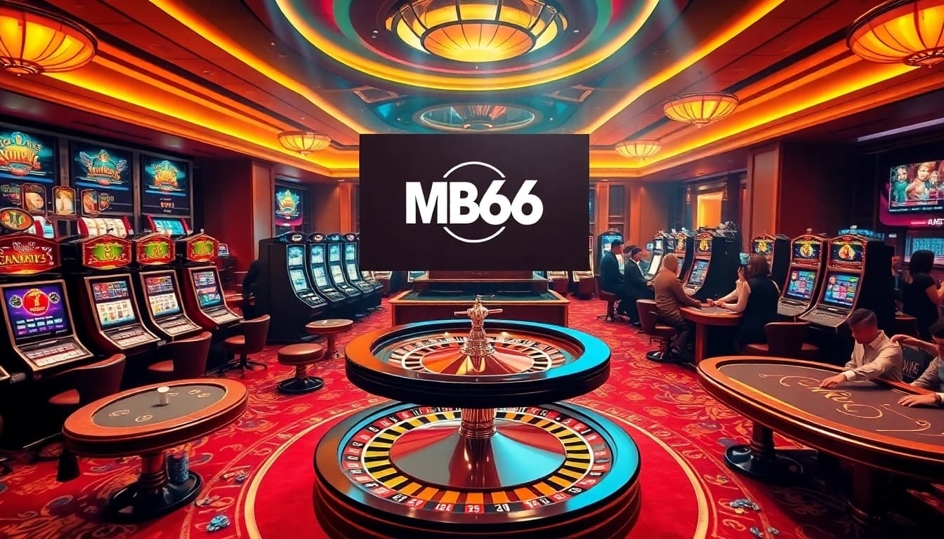 Experience thrilling gameplay at MB66 casino with luxurious slot machines and poker tables.