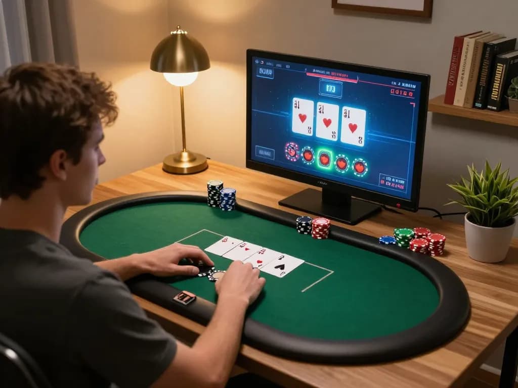Engaging online poker gameplay at hit club with vibrant screen and cozy atmosphere
