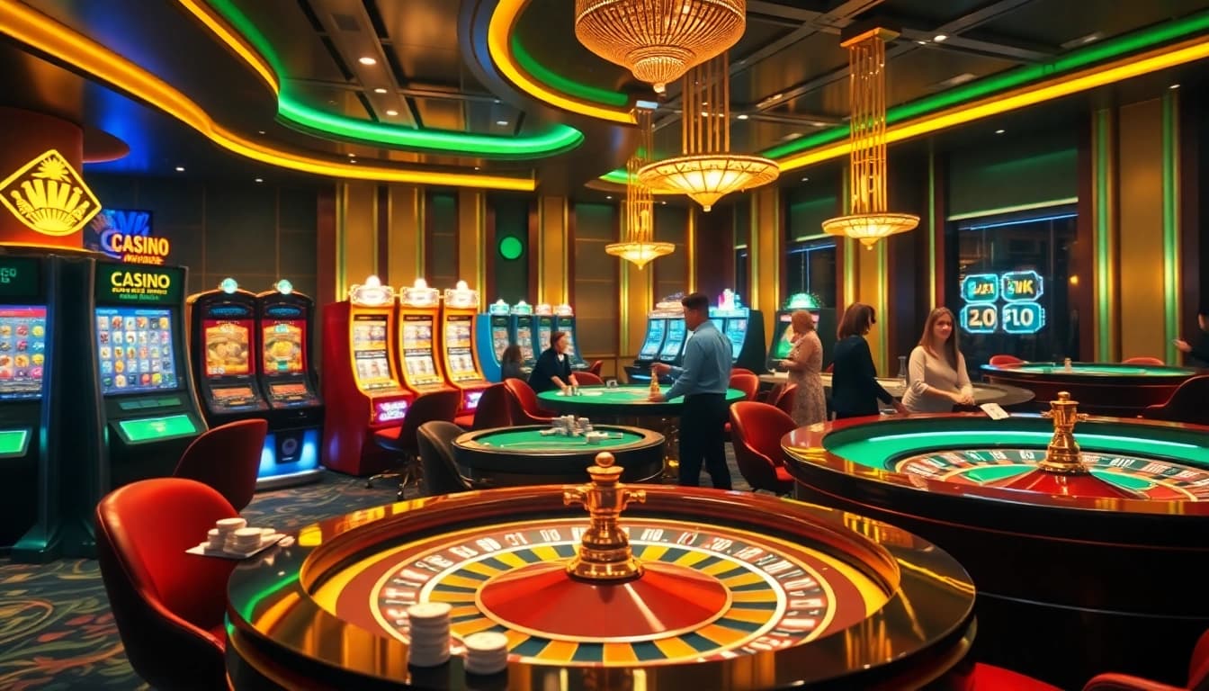 Experience the excitement of online gambling with https://nk88net.com/ featuring vibrant casino tables, engaging players, and poker chips.