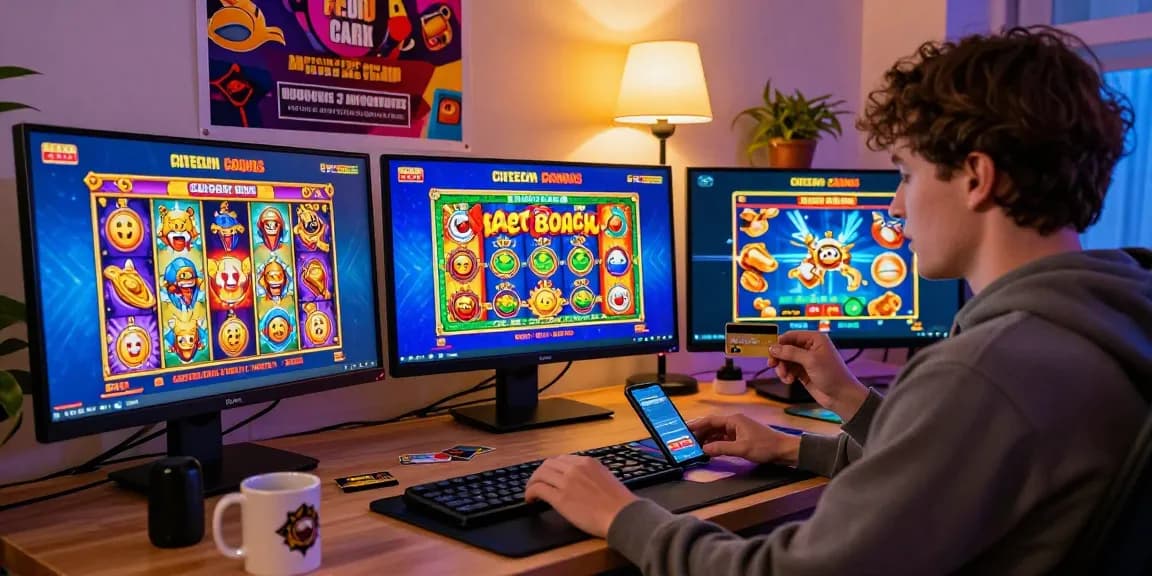 Engaged player exploring various slot games at a credit card casino, emphasizing fast deposits and exciting bonuses.