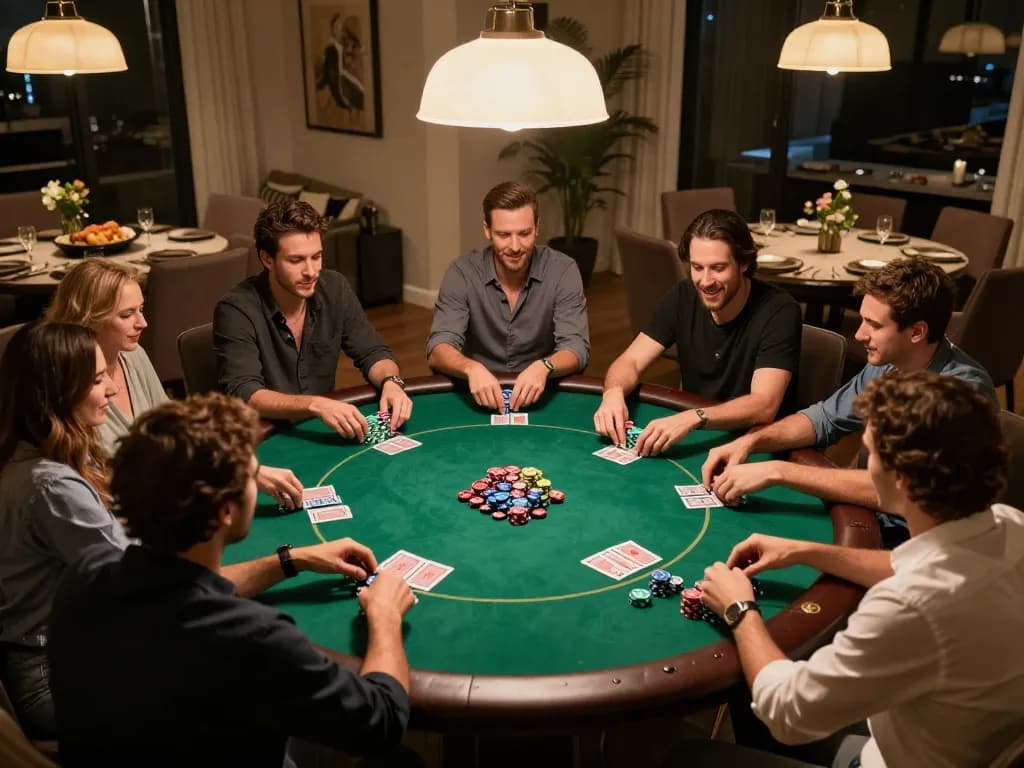 Players enjoying a friendly poker night at home with 999bet options, focused on gameplay and excitement