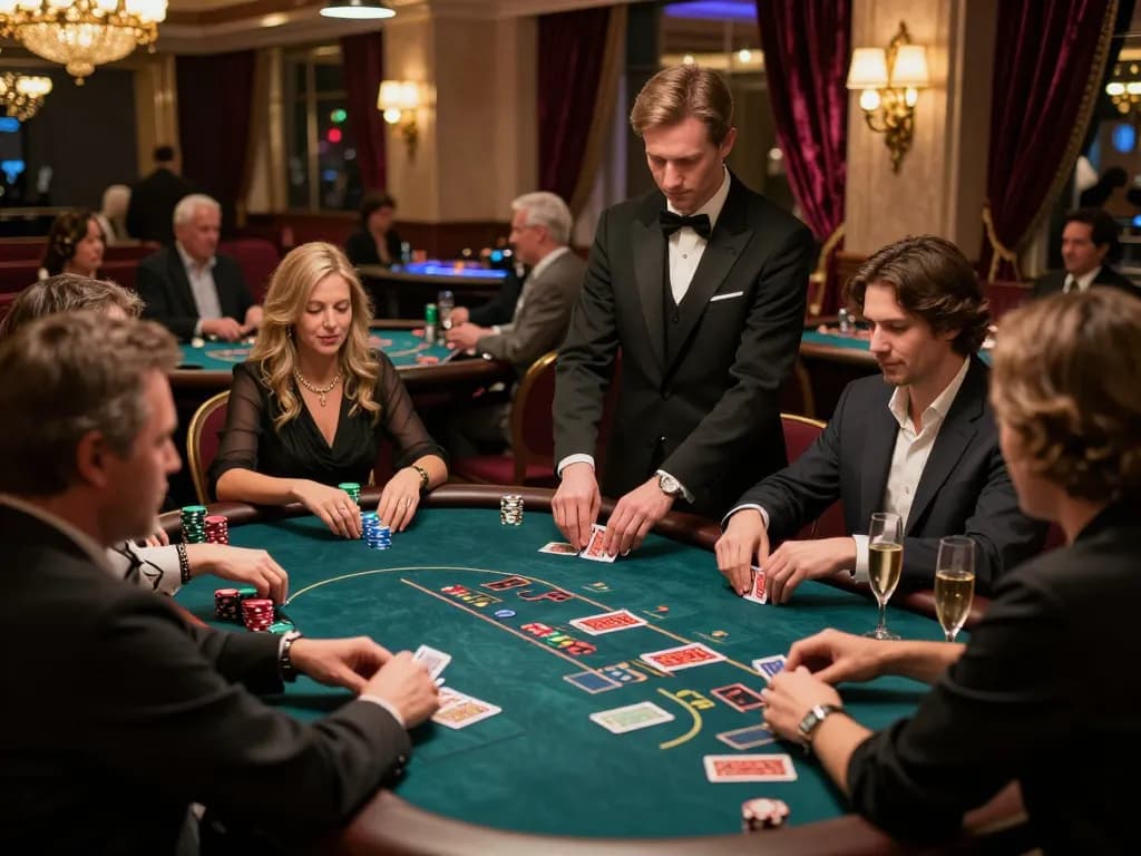 Experience the lively atmosphere of okfun at a high-stakes poker game in a luxurious casino