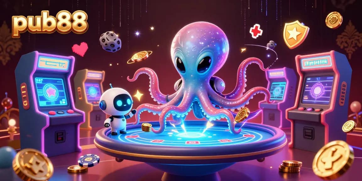 Engage with pub88’s vibrant gaming universe featuring a holographic poker table in action.