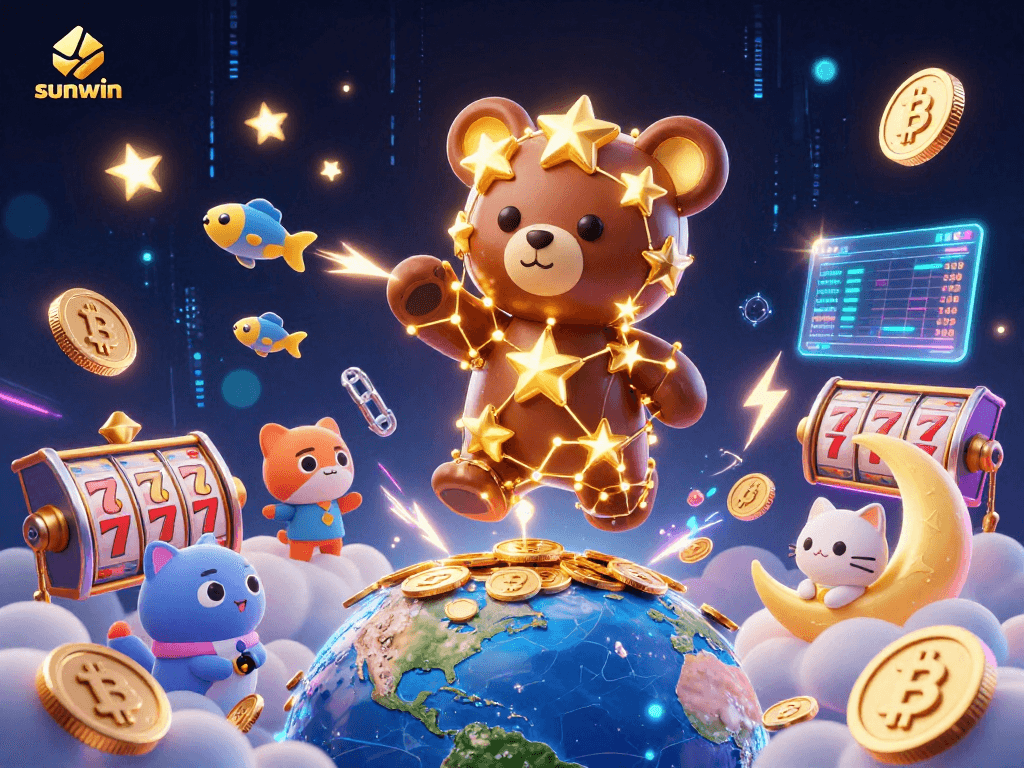 Experience winning moments at sunwin, featuring vibrant casino themes with a constellation bear and crypto elements.