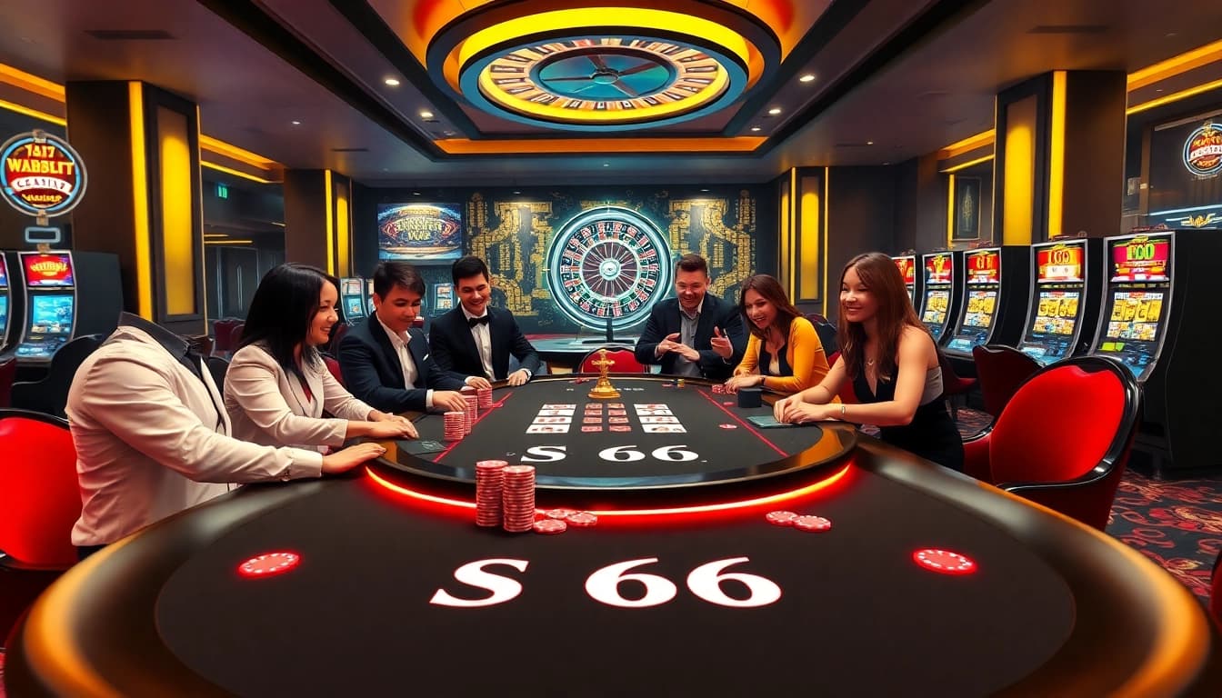 S666 poker table setup showcasing exciting gameplay and vibrant casino elements.