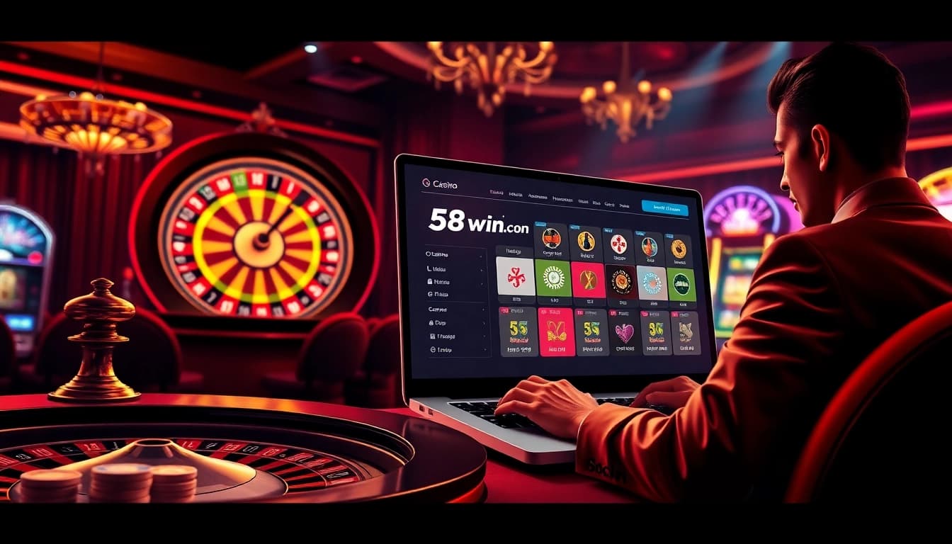 Experience the thrill of online gambling with 58win.con at a luxurious casino table setting.