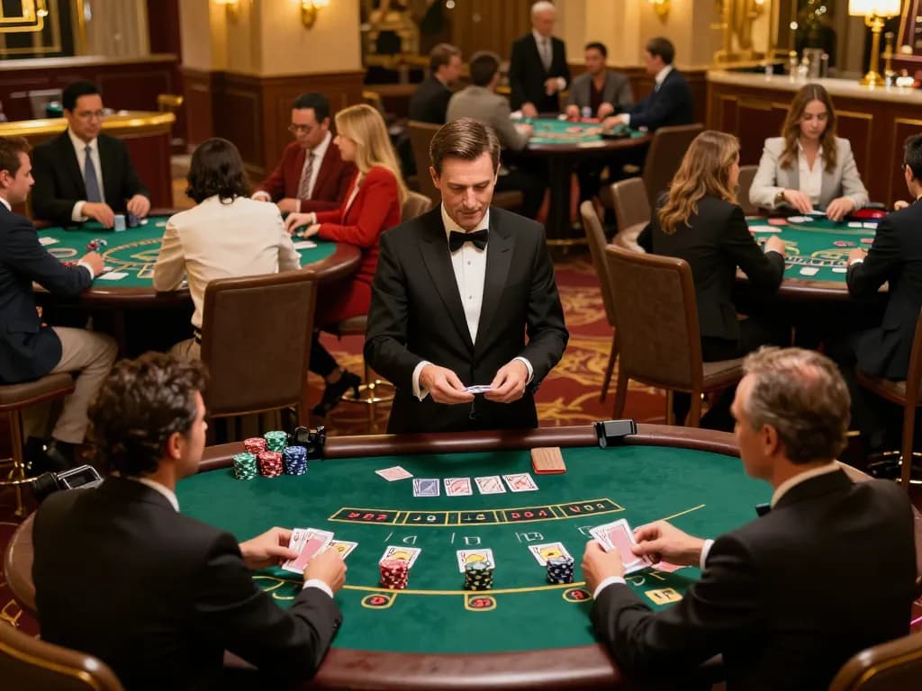 Playing blackjack at 99win com in an upscale casino environment with a focused dealer.