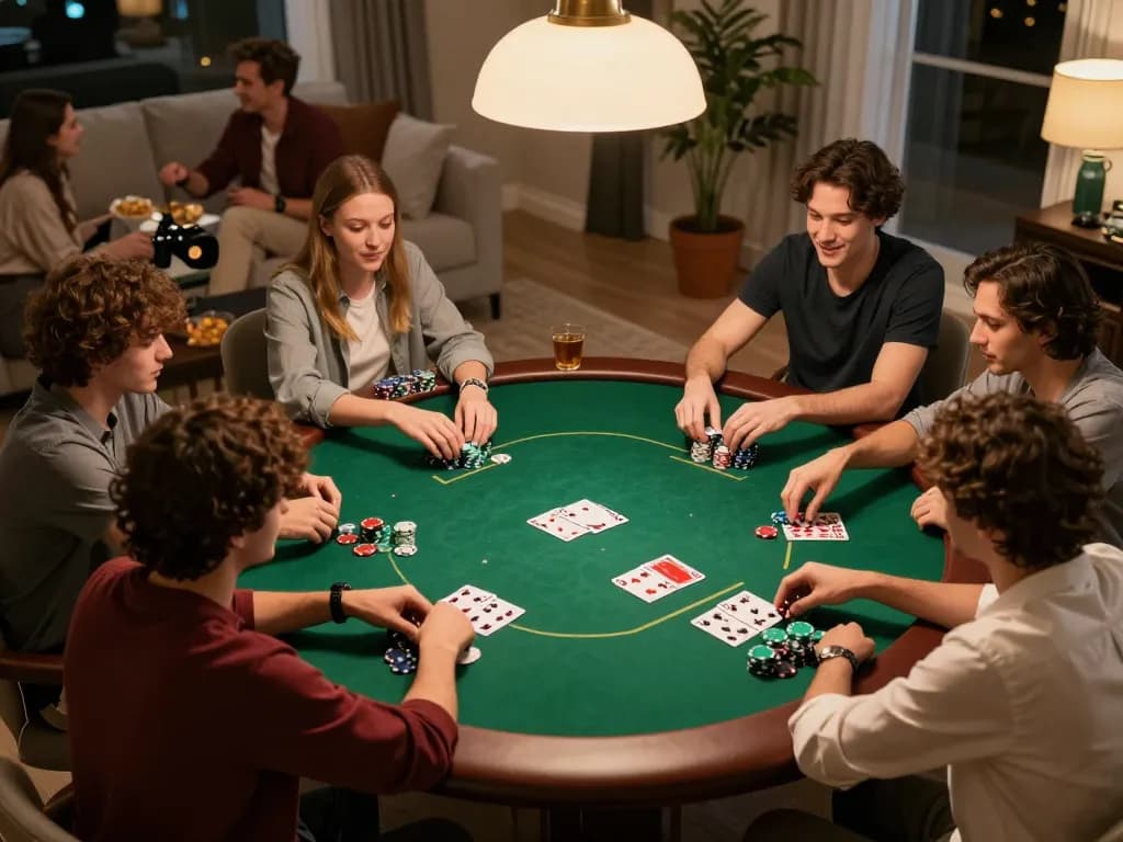 Experience intense gameplay and strategies while tải dh88 on your device at a friendly poker night.