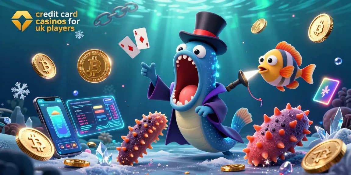 Engage with the vibrant scene depicting credit card casinos for UK players showcasing a magical undersea gambling experience.