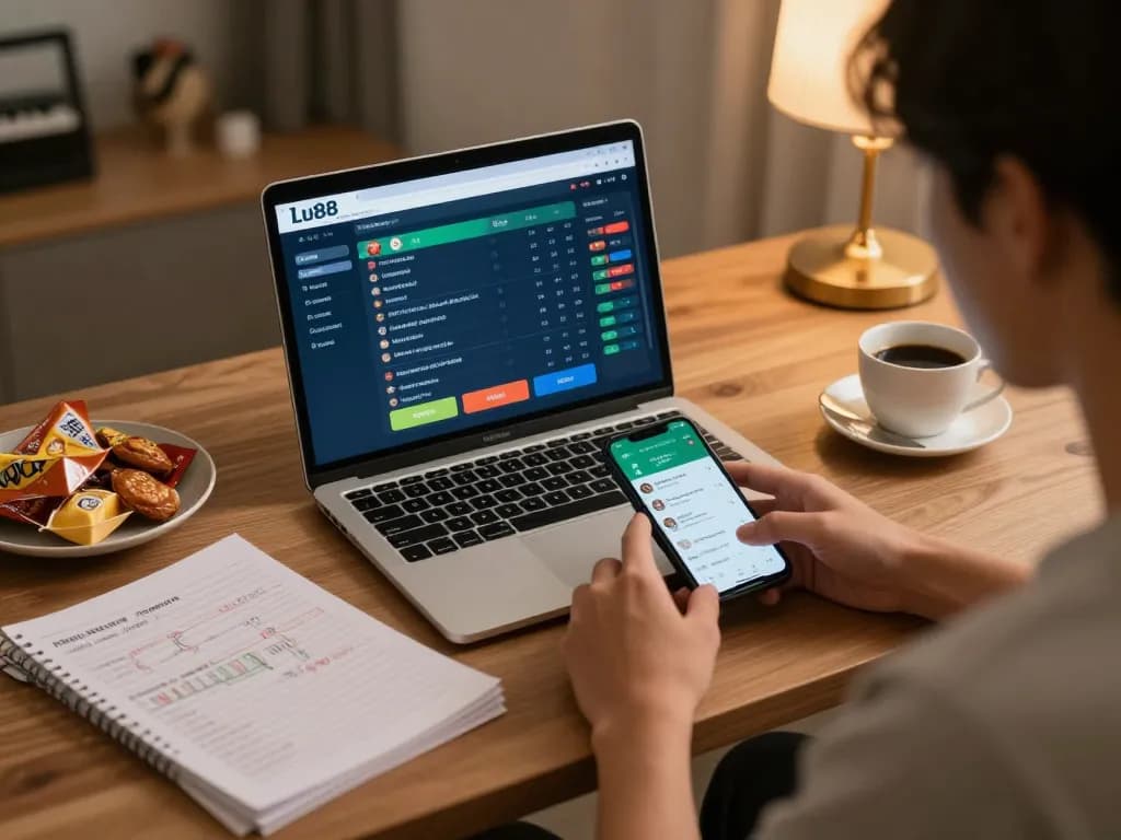 Engage in sports betting with Lu88 at a cozy home setup while analyzing game strategies.